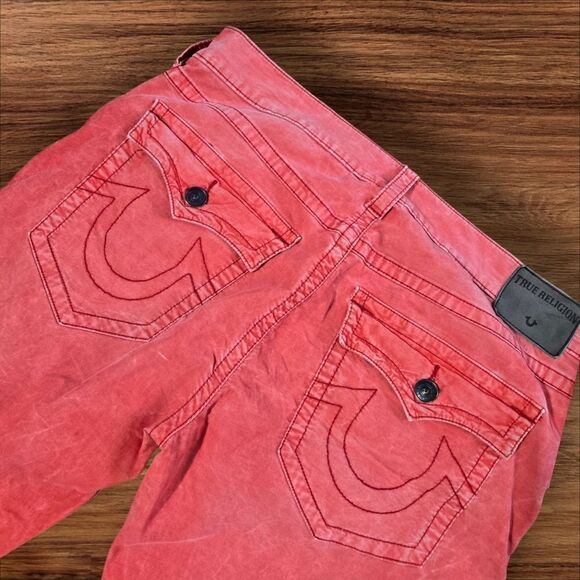 True Religion Muted Red Ricky.Relaxed Straight  Thin.Corduroy Jeans Plus Size - Picture 3 of 8